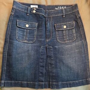 Gap 1969 denim mini skirt button front pockets front back a-line Size 29